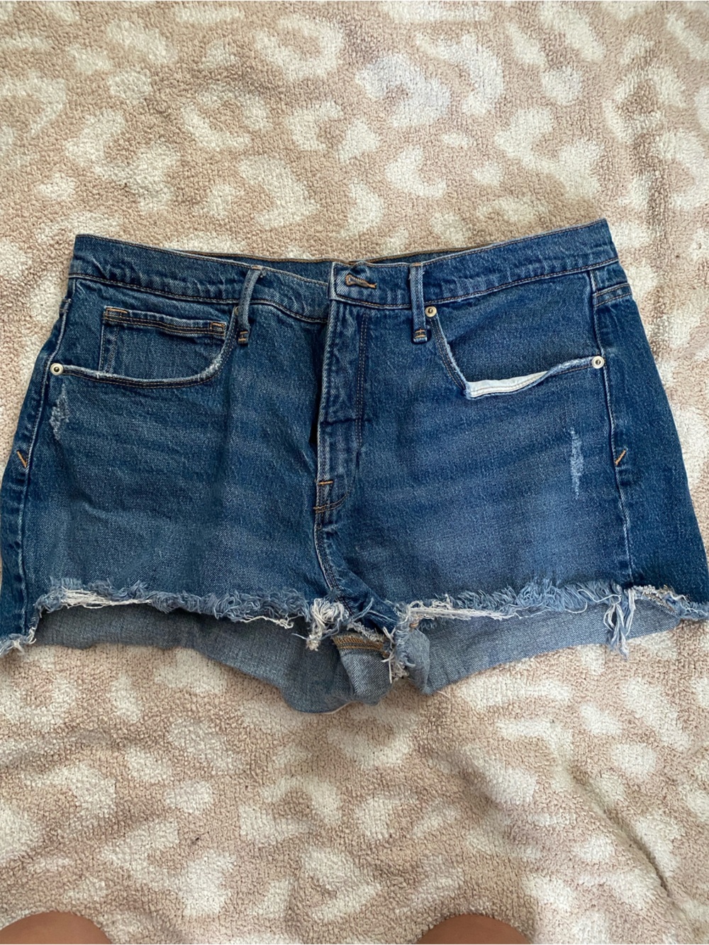 Good American Dark Blue Distressed Denim Shorts